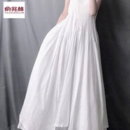 俞兆林文藝森系不規(guī)則大擺吊帶連衣裙超仙女棉亞麻背心長裙子 白色 L 建議130斤以下