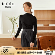 Olrain歐芮兒半高領莫代爾長袖T恤女春裝新款修身絲滑打底衫內搭女 黑色 S