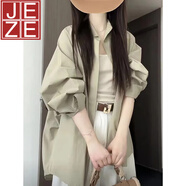 JEZE寬松休閑防曬開(kāi)衫襯衣上衣春夏季新款設計感小眾長(cháng)袖綠色襯衫外套 707#綠灰色【z】 M 【90-100斤】