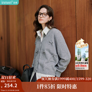 茵曼（INMAN）毛衣女蝴蝶結(jié)針織開衫節(jié)荷葉袖氣質(zhì)外套 貴族灰 M