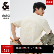 杰克·瓊斯（JACK&JONES）25年男裝春夏季重磅棉寬松復古哥特字母發(fā)泡印情侶短袖T恤男小眾 乳白色A05 常規(guī) L