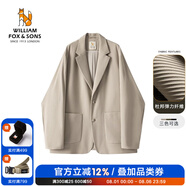 William fox&sons新復古回潮 男裝 垂順感杜邦科技纖維絲滑面料復古寬松西服小西裝 米色-外套 L /175