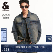 杰克·瓊斯（JACK&JONES）男裝春秋新款時尚做舊水洗寬松重磅廢土風復古純棉牛仔外套夾克男 E39 中藍牛仔 2XL 190