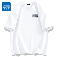 真維斯（Jeanswest）300g重磅純棉短袖t恤夏季圓領(lǐng)五分袖寬松百搭打底衫男女基礎(chǔ)款tee 白色(星數(shù)字) L (175) (體重130-150斤)