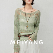 美洋（MEIYANG）漣漪針織衫 度假織女風(fēng)精梳棉一字領(lǐng)鏤空罩衫 綠色    L   