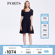 PORTS寶姿女裝春夏前后兩穿鏤空橫條紋理針織連衣裙SM8K218LKE015 星際藍(lán) M