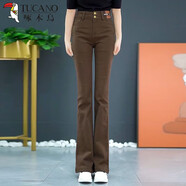TUCANO;啄木鳥微喇高腰仿牛仔褲女2025年春夏新款高腰修身顯瘦百搭加長馬蹄褲潮 咖色九分褲薄 輕薄 S 建議80-95斤