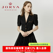 卓雅周末（JORYA weekend）卓雅2023夏季新款通勤V領(lǐng)單排扣拼接花苞西裝連衣裙EJWCAQ28 黑色-A預(yù)售15天-預(yù)售7天 S-預(yù)售7天