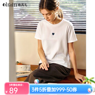 Olrain歐芮兒法式白色短袖T恤女夏季新款簡約正肩顯瘦上衣 白色（小刺繡） M
