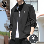 花花公子（PLAYBOY）夾克男外套秋冬季上衣男士新款商務(wù)中青年立領(lǐng)茄克衫潮流 黑色 XL （115斤-130斤）