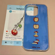 RSRDDY韓風(fēng)愛(ài)小蘋(píng)果掛件適用蘋(píng)果16promax手機殼小米15/14紅米k80 藍底涂鴉一排蘋(píng)果光油-大孔白色I iQOOZ9