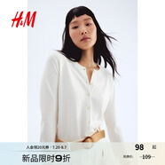 H&M女裝毛針織衫夏季慵懶風(fēng)圓領(lǐng)長(zhǎng)袖打底衫短款外套0579541 奶油色 M 165/96