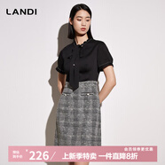 LANDI小香風(fēng)撞色拼接飄帶連衣裙女夏季新款收腰短袖裙子 花色 M