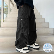 迪莎童話(huà)男童褲子夏款薄款2024新款兒童夏裝工裝闊腿褲大男孩褲子休閑褲夏 Z1317夏黑色-新客優(yōu)惠 160