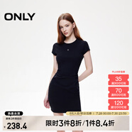 ONLY2025春季新款金屬裝飾收腰捏褶短裙T恤裙連衣裙女|125161021 H1Z黑色 S