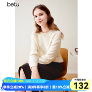 百圖betu女裝冬新款毛衣圓領(lǐng)落肩長袖棱形格紋寬松毛衣女2311T81 杏色 XS