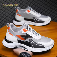 森林傳說（Grovrumo）新款男鞋網(wǎng)面透氣運(yùn)動(dòng)鞋軟底防滑跑步鞋時(shí)尚百搭休閑鞋防臭減震鞋 灰桔皮面 39