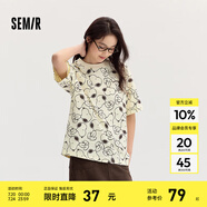 Semir[商場同款]史努比系列短袖T恤女中長款印花2024新款純棉秋裝 咖紅色調(diào)00356 160/84A/M