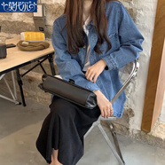 莫代爾牛仔外套女2025春秋季新款韓版時(shí)尚百搭寬松顯瘦簡(jiǎn)約外穿襯衫夾克 藍(lán)色外套 M 建議95-110斤
