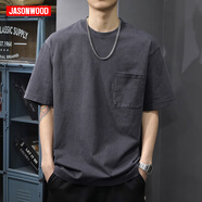 JASONWOOD純棉男士短袖T恤夏季寬松簡(jiǎn)約百搭衣服新款速干透氣彈力休閑衣服 8026黑灰色 XL
