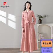 皮爾卡丹（pierre cardin）2025春秋復(fù)古文藝全棉提花純色洋裝女裝修身顯瘦透氣長袖長裙 深皮紅色 S 建議95斤以內(nèi)穿