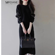 Mrdiane wei休閑套裝裙女針織衫春秋長(cháng)袖毛衣打底衫半身裙子兩件套黑色均碼