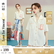 兩三事梵高文藝 窗外來(lái)物 2025夏季新款復(fù)古印花口袋翻領(lǐng)襯衫女 米杏色 M