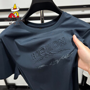 稻草人品牌冰絲短袖t恤男圓領(lǐng)字母壓花夏季新款上衣時(shí)尚百搭透氣T恤潮 墨蘭 XL /52