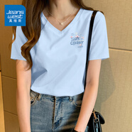 真維斯短袖女t恤2025新款夏季v領(lǐng)半袖體恤大碼女士純棉正肩上衣服女夏裝 天藍 陽(yáng)光櫻花_K M