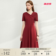 AMII法式赫本風(fēng)氣質(zhì)黑色連衣裙女年新款V領(lǐng)a字裙修身裙子 酒紅 S (155)