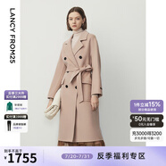 朗姿【王楚然同款】純羊毛雙面呢中長款通勤毛呢外套女大衣曠野美拉德 霧霾粉色 L
