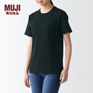無印良品（MUJI） 女式 雙羅紋編織 T恤 休閑百搭 短袖女夏季薄荷曼波風 黑色 2S XS