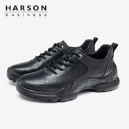 哈森（Harson）休閑皮鞋男真皮男鞋夏季2025新款頭層牛皮運動鞋厚底軟底健步鞋男 黑色 【透氣款】 41 【此款為標(biāo)準(zhǔn)皮鞋碼】