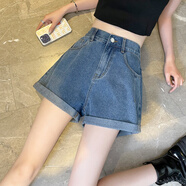 班尼路 BALENO牛仔短褲女夏季2024新款卷邊高腰闊腿港風(fēng)小個(gè)子直筒短褲J 淺藍(lán) S
