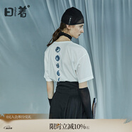 日著原創(chuàng)設(shè)計女裝2024夏季新款簡約短袖上衣殘月植絨印花T恤 晨早白 XL