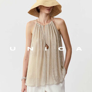 UNICA/星夜璀璨流光_韓國進(jìn)口壓褶顯瘦掛脖吊帶長(cháng)款連衣裙 【流光金珍珠】上衣韓國進(jìn)口 XS 【現貨48小時(shí)發(fā)】