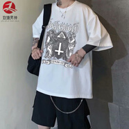 致臻男神夏款短袖男街頭嘻哈風(fēng)五分t恤ins潮牌超火cec打底衫夏季體恤 花紋-白色 S 50-100斤