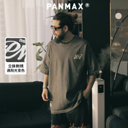 潘·麥克斯潮牌大碼男裝夏款國潮純棉t恤重磅立體刺繡漸變色加大高棉復古T恤 漸變黑色 2XL