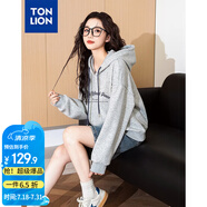 唐獅（TonLion）2024女前胸圖案撞色帽繩連帽衛(wèi)衣 淺麻灰/無(wú)絨款二批 L 