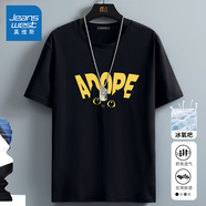 真維斯（Jeanswest）透氣冰絲短袖t恤男夏季休閑潮流上衣服寬松學生青少年涼感體恤衫 黑色(午夜貓咪) L /175(體重120-140斤左右)