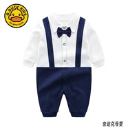 G.duck小黃鴨新生嬰兒兒衣服春秋男寶寶連體衣0-6個(gè)月百天9嬰幼兒滿(mǎn)月紳 背帶紳士(藍)M558 90cm