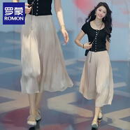 羅蒙（ROMON）半身裙女2025夏季新款顯瘦仙女紗裙遮垮飄逸a字裙子女夏天 香檳色 L