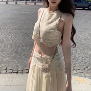 2025夏季新款盧浮幻境優(yōu)雅甜美睫毛蕾絲上衣長(cháng)裙套裝女 梔子上衣 L