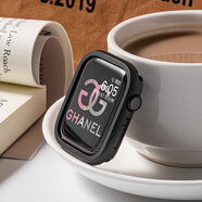 匠戴適用蘋果S9手表applewatch10表帶iwatch6/se代保護(hù)殼S10watchs7表殼s6表套邊框金屬男女款 適用：iwatch_S9_8_7【45mm】黑色 iPhone_其他型號(hào)