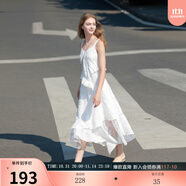 三彩2025秋季新款白月光蛋糕裙無袖連衣裙蕾絲拼接浪漫長裙女 云朵白 M 160/84A