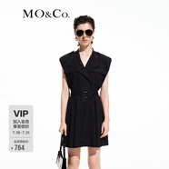 MO&Co.連衣裙夏工裝闊肩收腰壓褶大裙擺(附本布腰帶)摩安珂 黑色 S 160