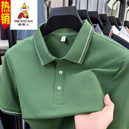 稻草人（MEXICAN）2025正品翻領(lǐng)純色短袖Polo休閑T恤夏季新款棉男士上衣時(shí)尚T體恤衫 淺綠色 S 165建議85-105斤