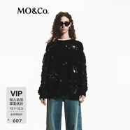 MO&Co.毛衣含綿羊毛羊駝毛漏針鏤空黑鉆飾寬松絨感搖滾風(fēng)摩安珂 黑色 S 160