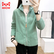 貓人（MiiOW）抓絨衣女冬季開衫加厚雙面穿搖粒絨外套男珊瑚絨家居服保暖上衣 KY1008S復(fù)古綠-女 M