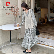 皮爾卡丹2025鏤空勾花水墨畫(huà)碎花長(cháng)袖連衣裙女春秋馬甲套裝流行國風(fēng)兩件套 碎花 M （105-115斤）